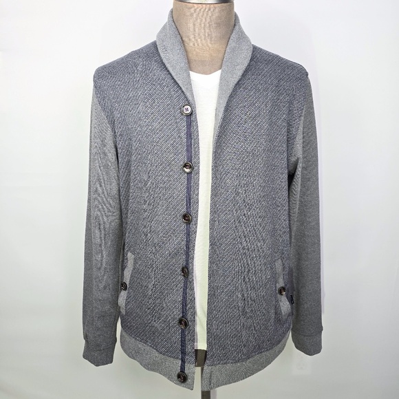 Ted Baker London Men's Sz. 5/XL Gray Shawl Collar Button-Front Cardigan Sweater - Picture 1 of 11